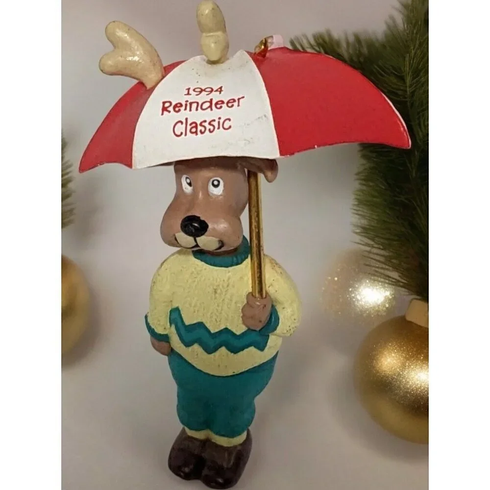 Vintage Collectible Hallmark Ornament 1994 Reindeer Pro Handcrafted Golfing